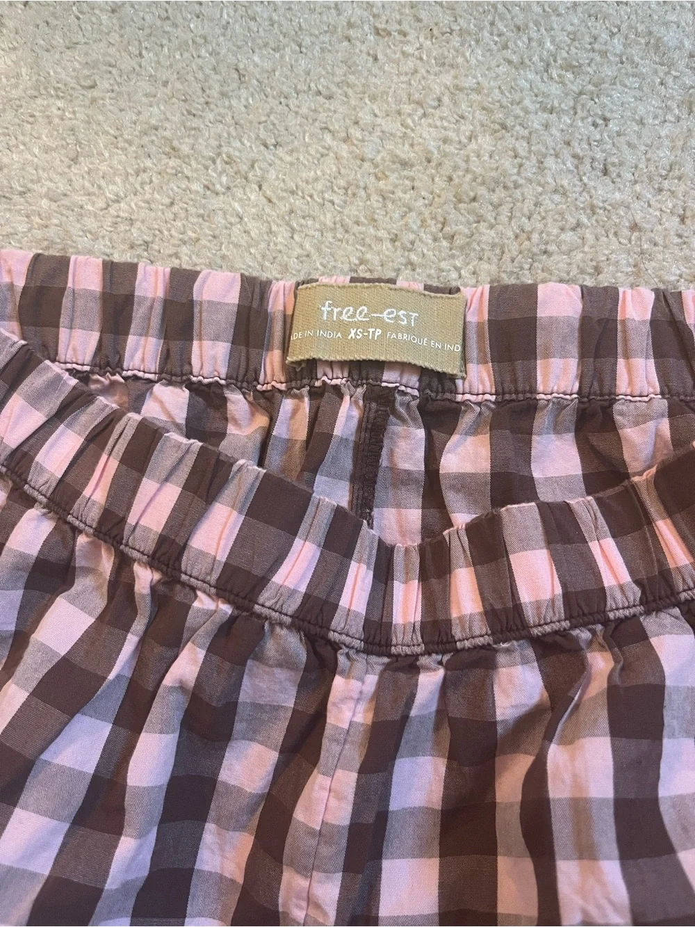 Free People Sleeveless Pink & Brown Gingham Button Tank
